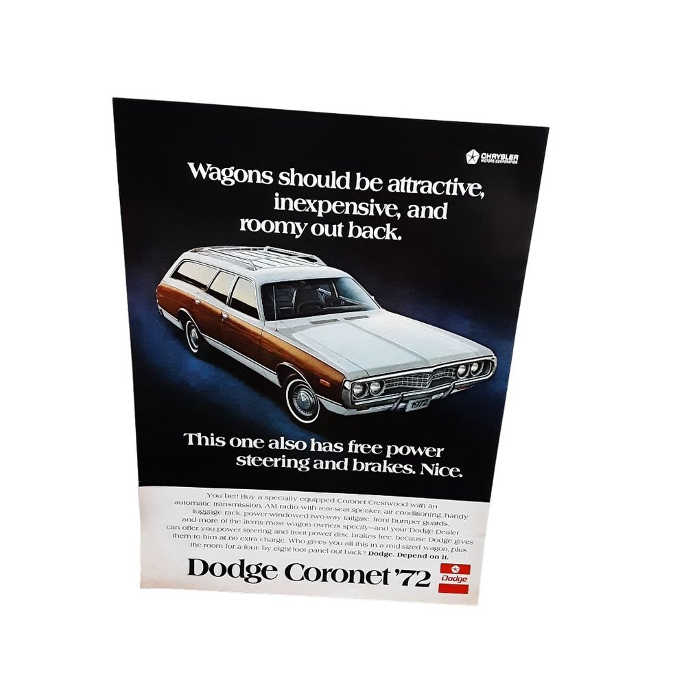 1972 Dodge Coronet Crestwood Wagon Vintage Print Ad 70s